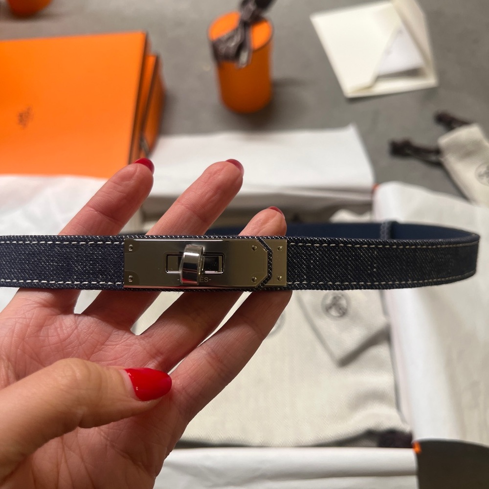 HERMES DENIM CLASSIC LEATHER BLUE JEAN KELLY BELT  NEW - Picture 6 of 7